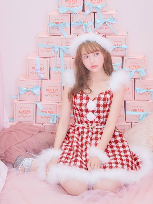 画像7: SALE!【サンタコス 5点セット】【XS-Lサイズ/1カラー】ギンガムチェック フレアワンピースサンタコスプレ[YMT] (7)