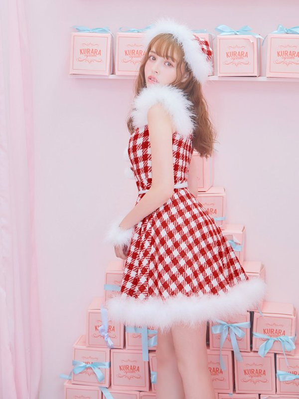 画像11: SALE!【サンタコス 5点セット】【XS-Lサイズ/1カラー】ギンガムチェック フレアワンピースサンタコスプレ[YMT] (11)