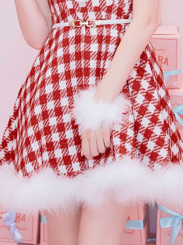 画像17: SALE!【サンタコス 5点セット】【XS-Lサイズ/1カラー】ギンガムチェック フレアワンピースサンタコスプレ[YMT] (17)