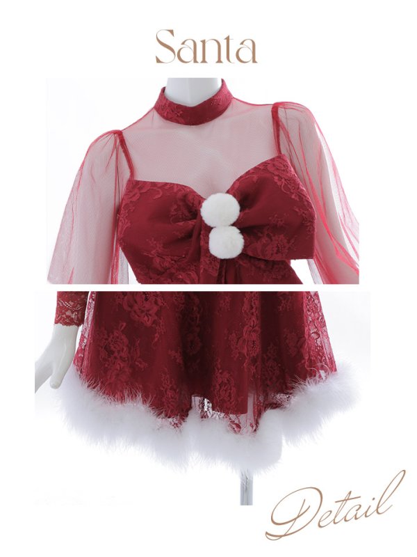 画像35: SALE!【サンタコス 3点セット】【S-XLサイズ/1カラー】チュールスリーブレースリボンサンタコスプレ[YMT] (35)