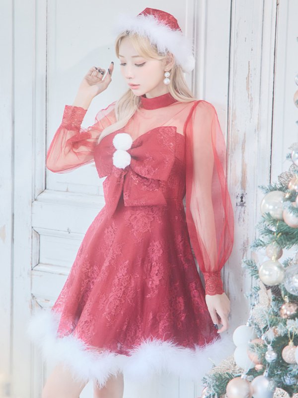 画像18: SALE!【サンタコス 3点セット】【S-XLサイズ/1カラー】チュールスリーブレースリボンサンタコスプレ[YMT] (18)