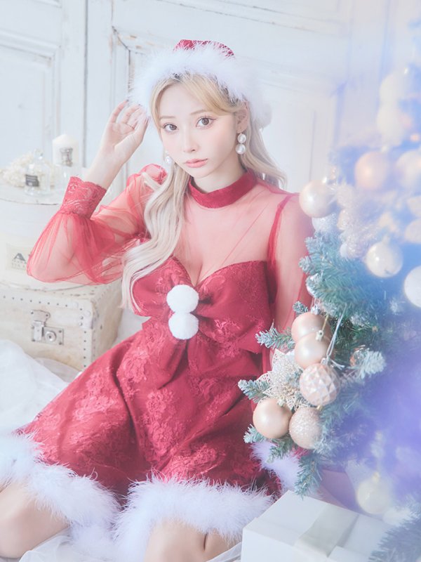 画像25: SALE!【サンタコス 3点セット】【S-XLサイズ/1カラー】チュールスリーブレースリボンサンタコスプレ[YMT] (25)