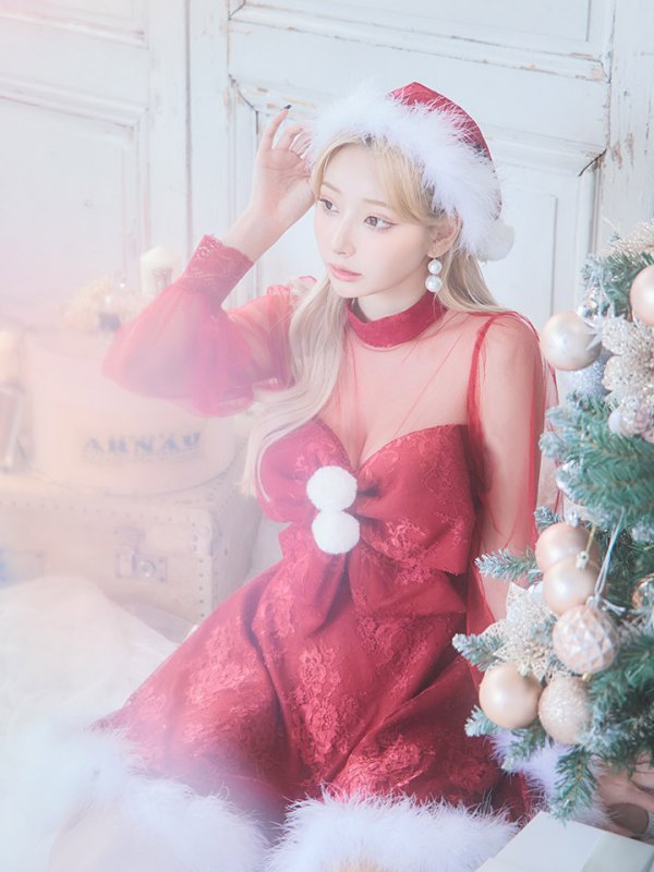 画像29: SALE!【サンタコス 3点セット】【S-XLサイズ/1カラー】チュールスリーブレースリボンサンタコスプレ[YMT] (29)