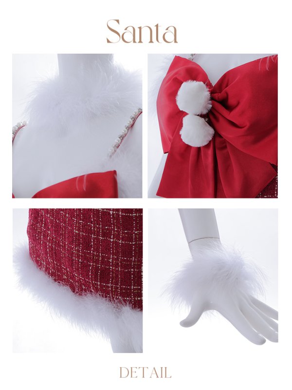 画像20: SALE!【サンタコス 5点セット】【XS-Mサイズ/1カラー】リボンキャミソールタイトツイードサンタコスプレ[YMT] (20)