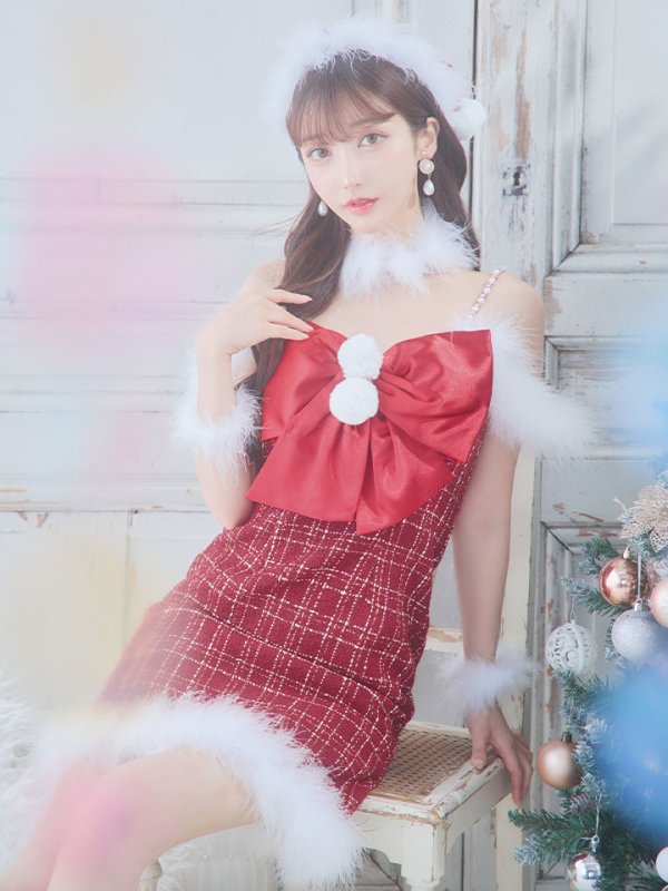 画像3: SALE!【サンタコス 5点セット】【XS-Mサイズ/1カラー】リボンキャミソールタイトツイードサンタコスプレ[YMT] (3)