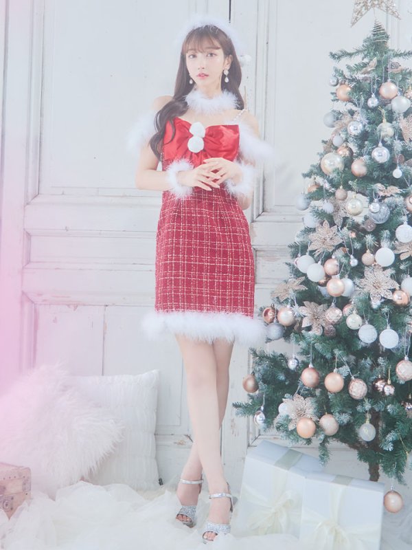 画像10: SALE!【サンタコス 5点セット】【XS-Mサイズ/1カラー】リボンキャミソールタイトツイードサンタコスプレ[YMT] (10)