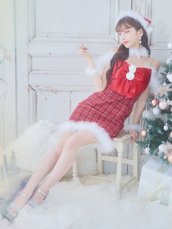 画像12: SALE!【サンタコス 5点セット】【XS-Mサイズ/1カラー】リボンキャミソールタイトツイードサンタコスプレ[YMT] (12)