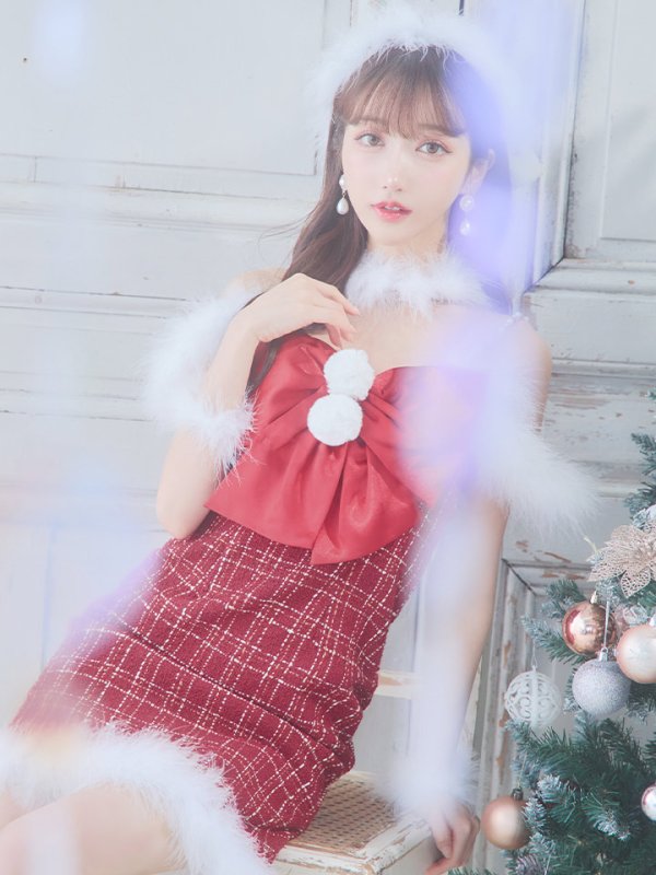 画像13: SALE!【サンタコス 5点セット】【XS-Mサイズ/1カラー】リボンキャミソールタイトツイードサンタコスプレ[YMT] (13)