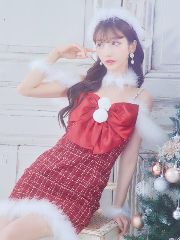 画像14: SALE!【サンタコス 5点セット】【XS-Mサイズ/1カラー】リボンキャミソールタイトツイードサンタコスプレ[YMT] (14)