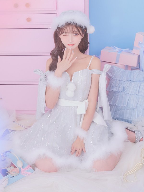 画像3: 【ノベルティ対象】SALE!【サンタコス 5点セット】【S-Lサイズ/1カラー】スパンコールフレアサンタコスプレ[YMT] (3)