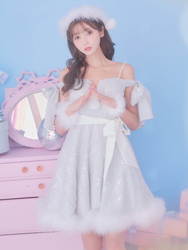 画像4: 【ノベルティ対象】SALE!【サンタコス 5点セット】【S-Lサイズ/1カラー】スパンコールフレアサンタコスプレ[YMT] (4)