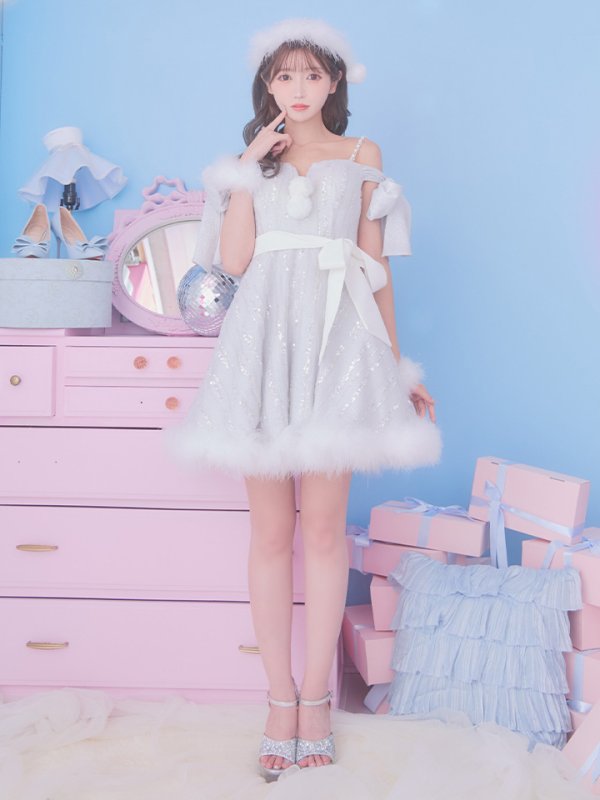 画像5: 【ノベルティ対象】SALE!【サンタコス 5点セット】【S-Lサイズ/1カラー】スパンコールフレアサンタコスプレ[YMT] (5)