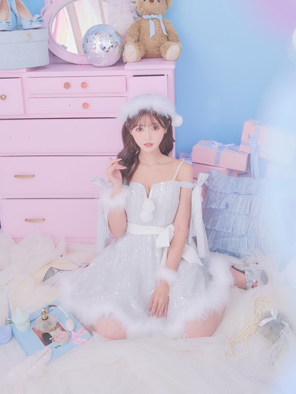 画像6: 【ノベルティ対象】SALE!【サンタコス 5点セット】【S-Lサイズ/1カラー】スパンコールフレアサンタコスプレ[YMT] (6)