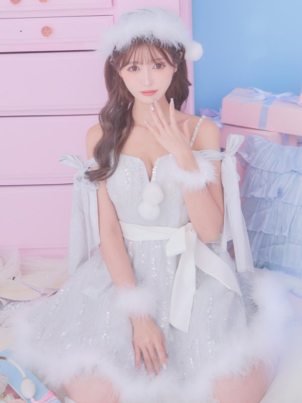 画像8: 【ノベルティ対象】SALE!【サンタコス 5点セット】【S-Lサイズ/1カラー】スパンコールフレアサンタコスプレ[YMT] (8)