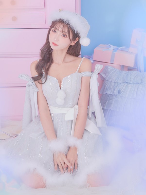 画像10: 【ノベルティ対象】SALE!【サンタコス 5点セット】【S-Lサイズ/1カラー】スパンコールフレアサンタコスプレ[YMT] (10)