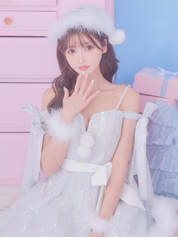 画像13: 【ノベルティ対象】SALE!【サンタコス 5点セット】【S-Lサイズ/1カラー】スパンコールフレアサンタコスプレ[YMT] (13)