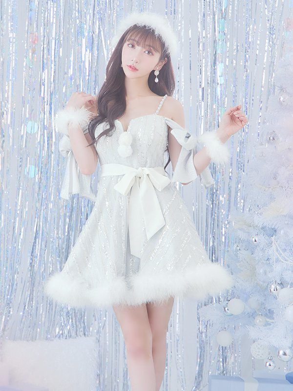 画像2: 【ノベルティ対象】SALE!【サンタコス 5点セット】【S-Lサイズ/1カラー】スパンコールフレアサンタコスプレ[YMT] (2)