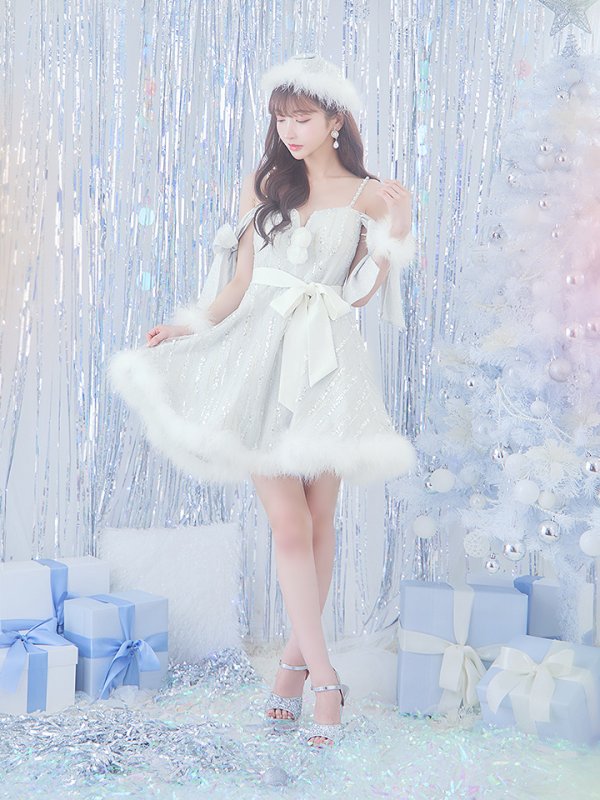 画像5: 【ノベルティ対象】SALE!【サンタコス 5点セット】【S-Lサイズ/1カラー】スパンコールフレアサンタコスプレ[YMT] (5)