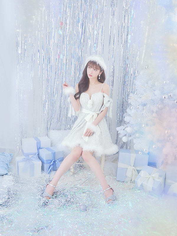 画像6: 【ノベルティ対象】SALE!【サンタコス 5点セット】【S-Lサイズ/1カラー】スパンコールフレアサンタコスプレ[YMT] (6)