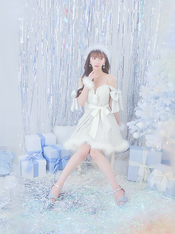 画像8: 【ノベルティ対象】SALE!【サンタコス 5点セット】【S-Lサイズ/1カラー】スパンコールフレアサンタコスプレ[YMT] (8)