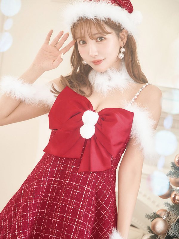 画像19: 【ノベルティ対象】【即日発送！】【サンタコス 5点セット】【S-XLサイズ/1カラー】リボンキャミソールフレアツイードサンタコスプレ[YMT] (19)