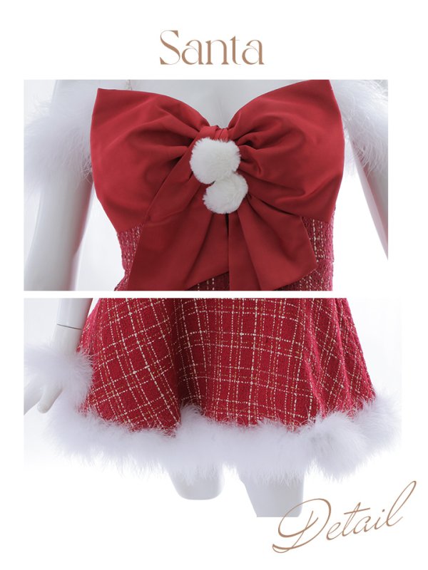 画像44: 【ノベルティ対象】【即日発送！】【サンタコス 5点セット】【S-XLサイズ/1カラー】リボンキャミソールフレアツイードサンタコスプレ[YMT] (44)