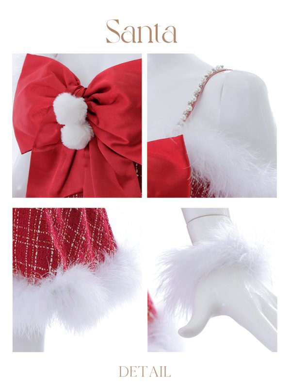 画像45: 【ノベルティ対象】【即日発送！】【サンタコス 5点セット】【S-XLサイズ/1カラー】リボンキャミソールフレアツイードサンタコスプレ[YMT] (45)