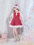 画像34: 【即日発送！】【サンタコス 5点セット】【S-XLサイズ/1カラー】リボンキャミソールフレアツイードサンタコスプレ[YMT] (34)