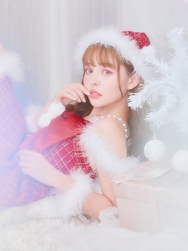 画像16: 【即日発送！】【サンタコス 5点セット】【S-XLサイズ/1カラー】リボンキャミソールフレアツイードサンタコスプレ[OF04] (16)