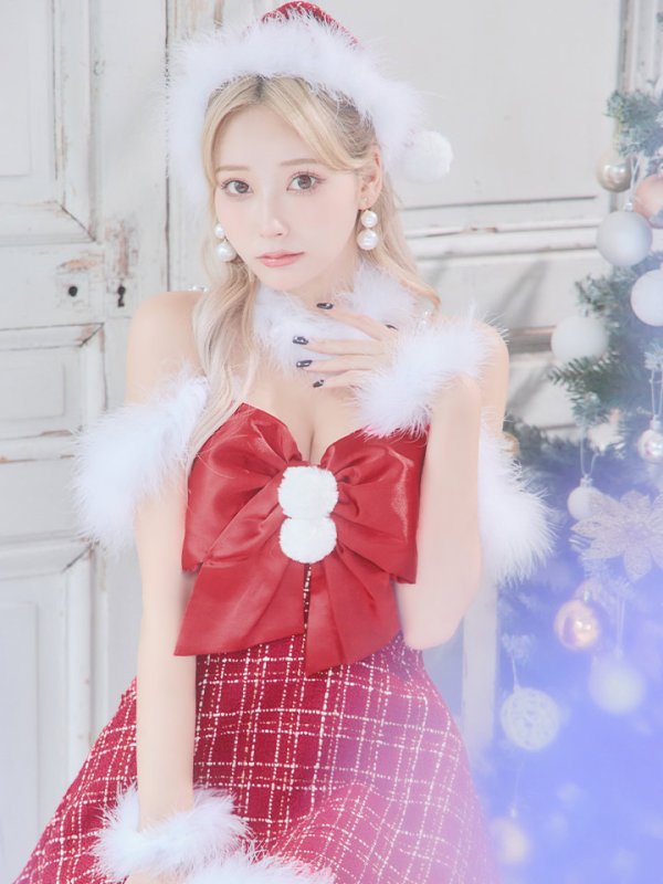 画像32: 【ノベルティ対象】【即日発送！】【サンタコス 5点セット】【S-XLサイズ/1カラー】リボンキャミソールフレアツイードサンタコスプレ[YMT] (32)