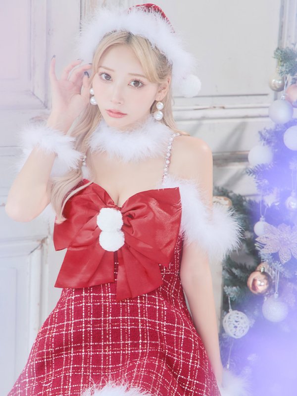 画像13: 【即日発送！】【サンタコス 5点セット】【S-XLサイズ/1カラー】リボンキャミソールフレアツイードサンタコスプレ[HC03] (13)