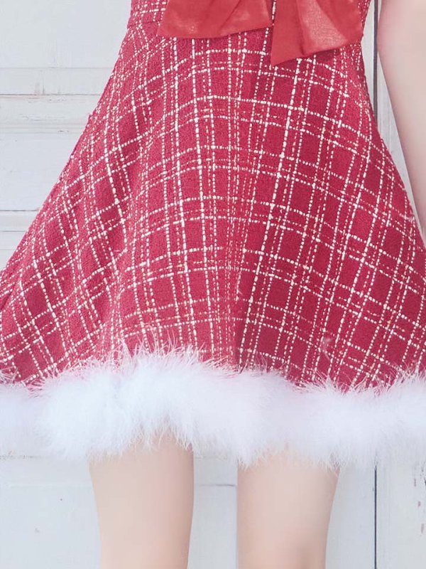 画像17: 【即日発送！】【サンタコス 5点セット】【S-XLサイズ/1カラー】リボンキャミソールフレアツイードサンタコスプレ[HC03] (17)