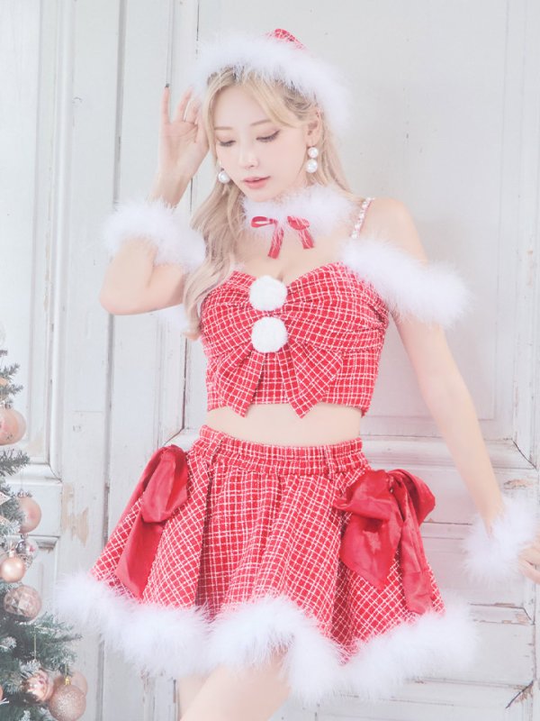 画像14: SALE!【サンタコス 6点セット】【XS-Mサイズ/1カラー】リボンモチーフセットアップフレアサンタコスプレ】[YMT] (14)