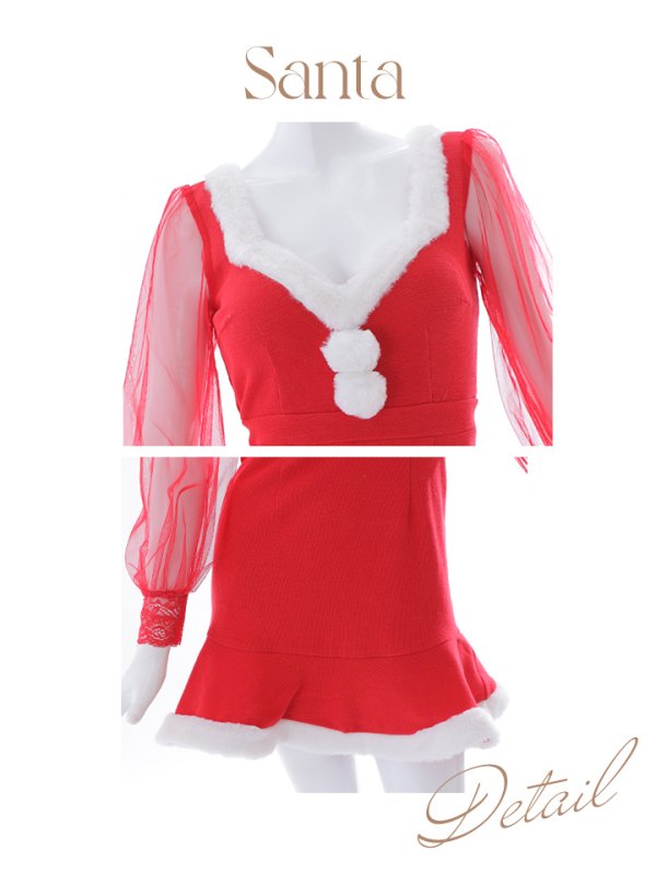 画像19: SALE!【サンタコス3点セット】【S-XLサイズ/1カラー】ワッフル生地長袖ドレスサンタ[OF04] (19)