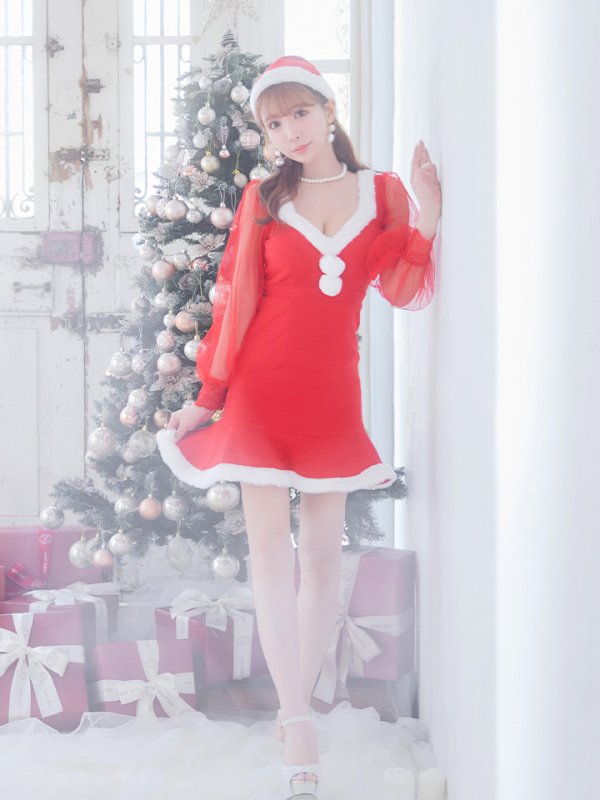 画像5: SALE!【サンタコス3点セット】【S-XLサイズ/1カラー】ワッフル生地長袖ドレスサンタ[OF04] (5)