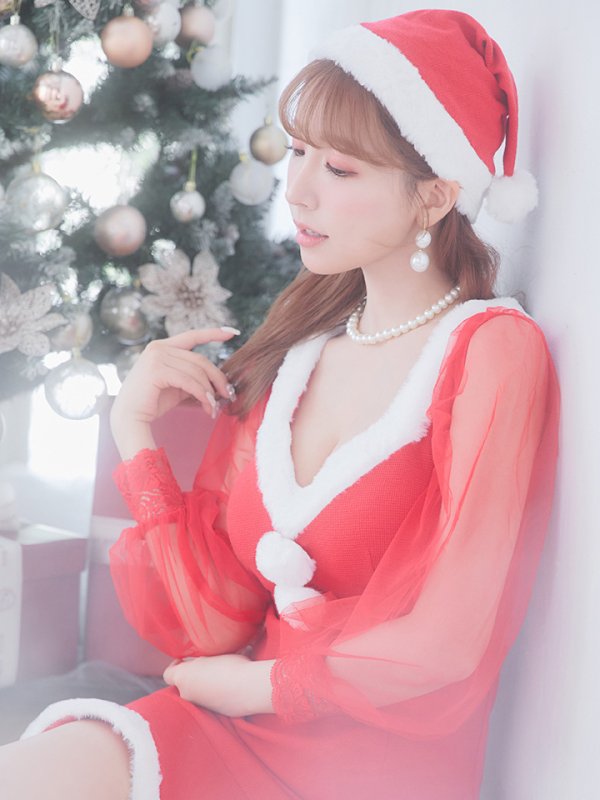 画像10: SALE!【サンタコス3点セット】【S-XLサイズ/1カラー】ワッフル生地長袖ドレスサンタ[OF04] (10)