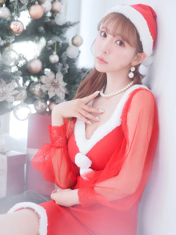 画像11: SALE!【サンタコス3点セット】【S-XLサイズ/1カラー】ワッフル生地長袖ドレスサンタ[OF04] (11)