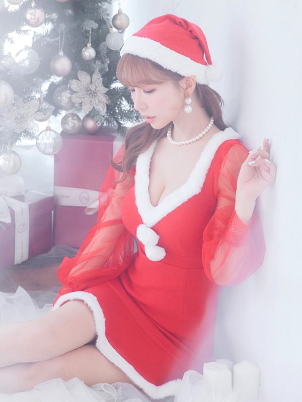 画像13: SALE!【サンタコス3点セット】【S-XLサイズ/1カラー】ワッフル生地長袖ドレスサンタ[OF04] (13)