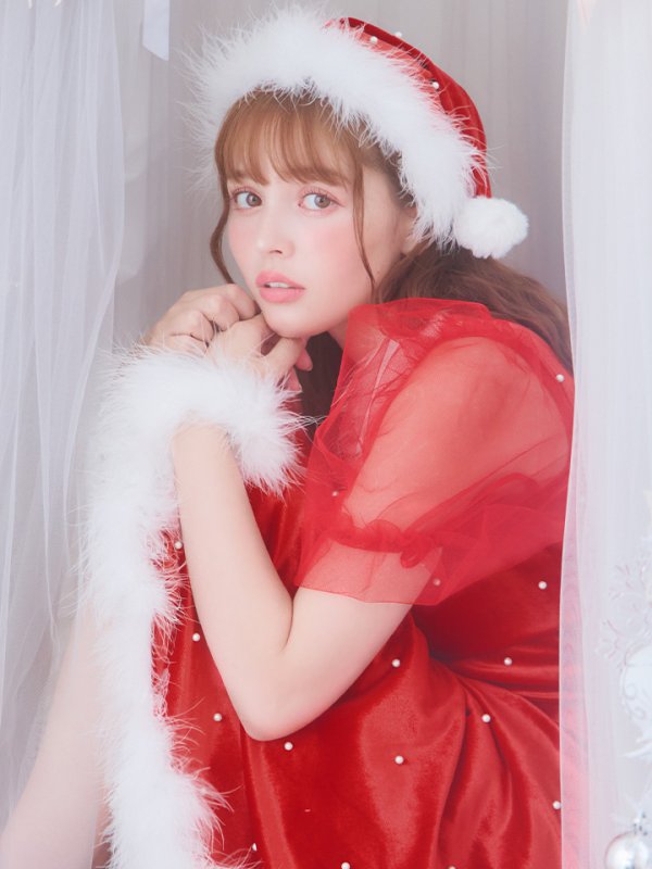 画像7: SALE!【サンタコス 4点セット】【S-Lサイズ/1カラー】ベロアパールフレアスカートサンタコスプレ[YMT] (7)