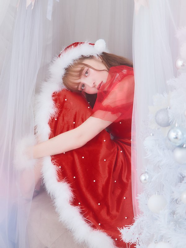 画像9: SALE!【サンタコス 4点セット】【S-Lサイズ/1カラー】ベロアパールフレアスカートサンタコスプレ[YMT] (9)