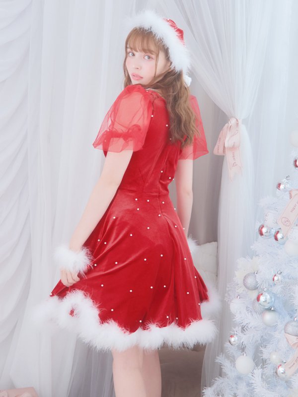 画像10: SALE!【サンタコス 4点セット】【S-Lサイズ/1カラー】ベロアパールフレアスカートサンタコスプレ[YMT] (10)