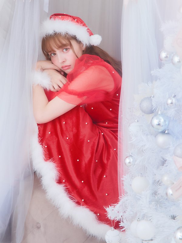 画像11: SALE!【サンタコス 4点セット】【S-Lサイズ/1カラー】ベロアパールフレアスカートサンタコスプレ[YMT] (11)