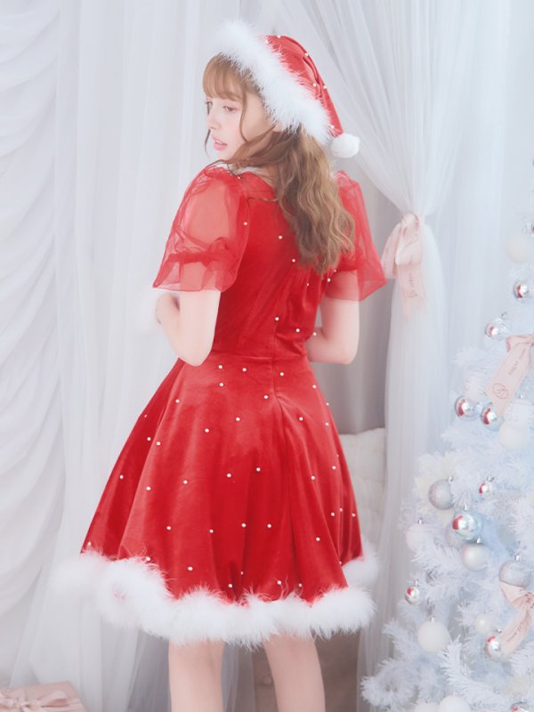 画像15: SALE!【サンタコス 4点セット】【S-Lサイズ/1カラー】ベロアパールフレアスカートサンタコスプレ[YMT] (15)