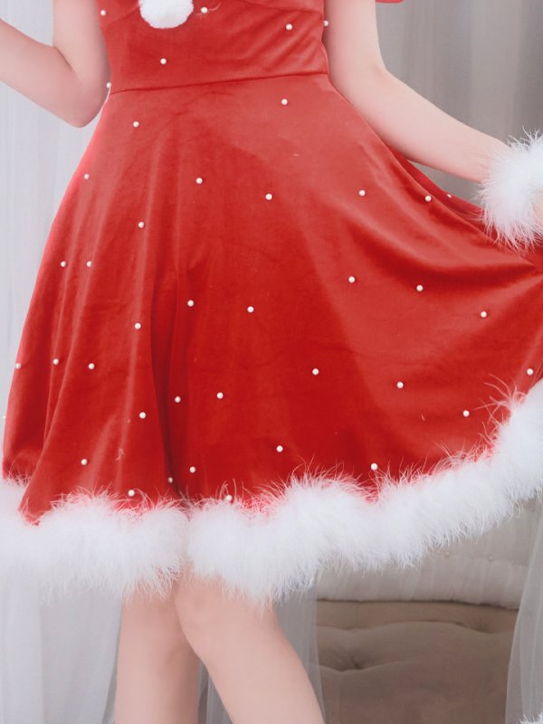 画像17: SALE!【サンタコス 4点セット】【S-Lサイズ/1カラー】ベロアパールフレアスカートサンタコスプレ[YMT] (17)