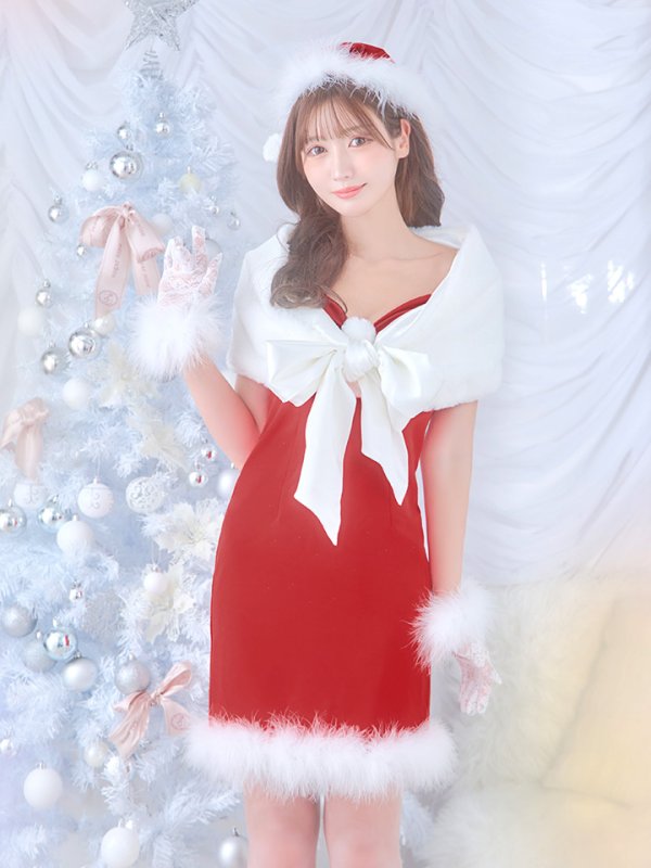 画像4: 【ノベルティ対象】【即日発送！】【サンタコス 5点セット】【S-Lサイズ/2カラー】サテンリボンファーサンタコスプレ[YMT] (4)