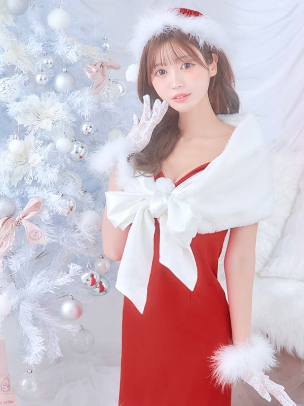 画像12: 【ノベルティ対象】【即日発送！】【サンタコス 5点セット】【S-Lサイズ/2カラー】サテンリボンファーサンタコスプレ[YMT] (12)