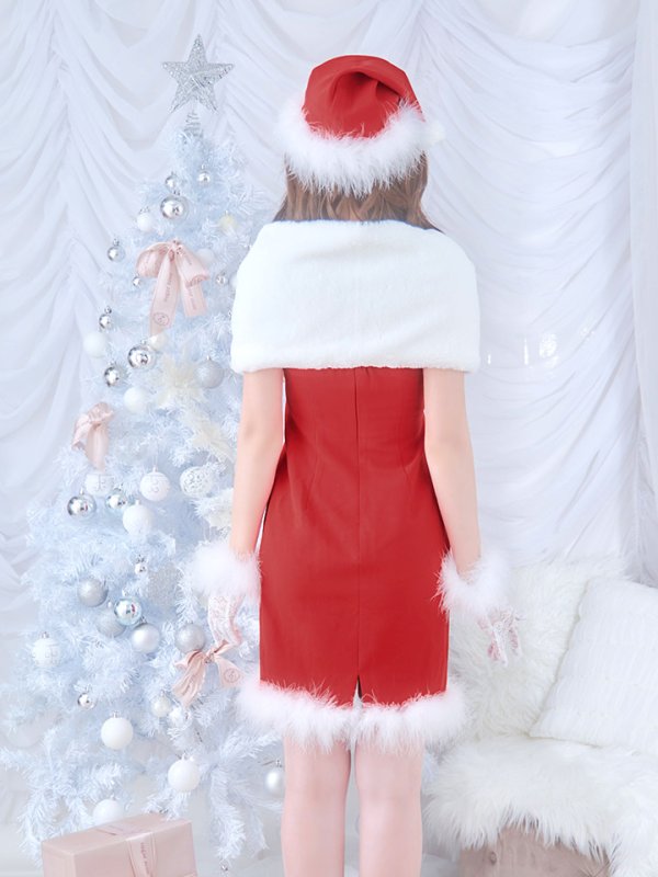 画像15: 【ノベルティ対象】【即日発送！】【サンタコス 5点セット】【S-Lサイズ/2カラー】サテンリボンファーサンタコスプレ[YMT] (15)