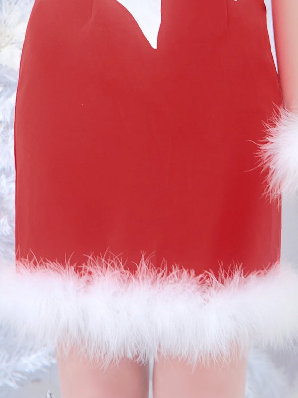 画像17: 【ノベルティ対象】【即日発送！】【サンタコス 5点セット】【S-Lサイズ/2カラー】サテンリボンファーサンタコスプレ[YMT] (17)