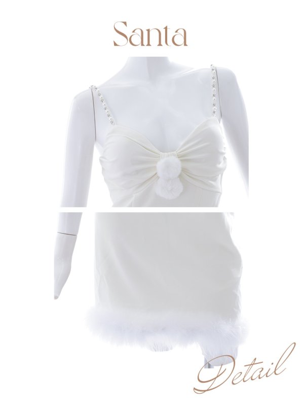 画像27: 【ノベルティ対象】【即日発送！】【サンタコス 5点セット】【S-Lサイズ/2カラー】サテンリボンファーサンタコスプレ[YMT] (27)