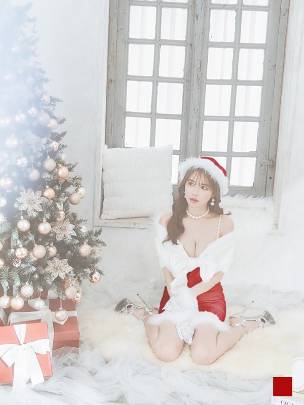 画像2: 【ノベルティ対象】【即日発送！】【サンタコス 5点セット】【S-Lサイズ/2カラー】サテンリボンファーサンタコスプレ[YMT] (2)